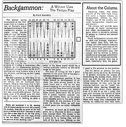 Magriel's backgammon column